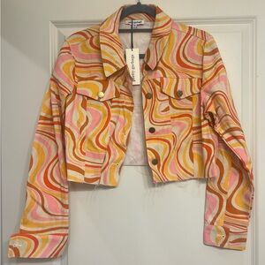 PrettyGardrobe Pink & Orange Swirl Cropped Jean Jacket